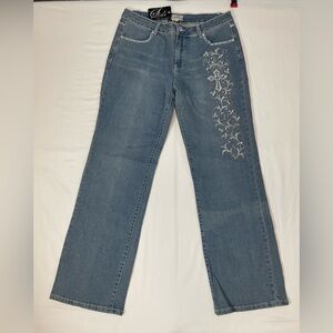 Style Midnight Velvet Jeans, Size 14, Embroidered Jeans Rhinestone Jeans